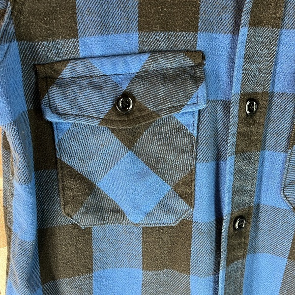 Kittery Trading Post Vintage Flannel Shirt blue black plaid USA grunge - Picture 9 of 11